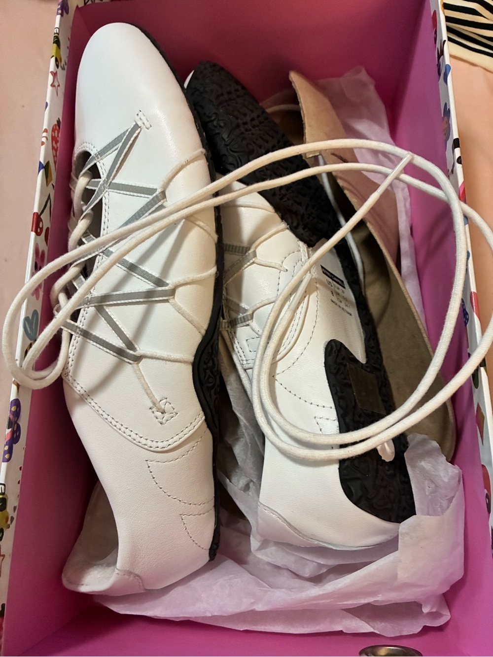 Jeffrey Campbell White Lace-Up Ballet Flats with Black Outsole Detailing